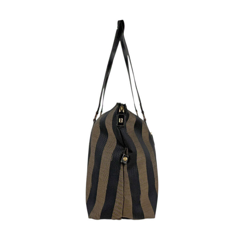 Fendi Leather Gold Canvas Bag Brown Tote Pecan Black